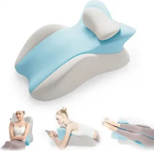 Подушка для шеи из пены с эффектом памяти (сине-серая) для сна взрослых на животе - эргономичная клиновидная подушка для сна на животе, чтения, а также поддержки спины и шеи ele eleoption