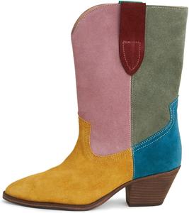 Женские модные сапоги YDN с заостренным носком, широким голенищем, средней подошвой с каблуком, многоцветные, на застежке, стильная обувь, размер 4-16 US, Yellow Multi