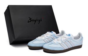 Кроссовки adidas originals SAMBA OG Skateboarding Shoes Unisex Low-top White/Silver, синий/белый