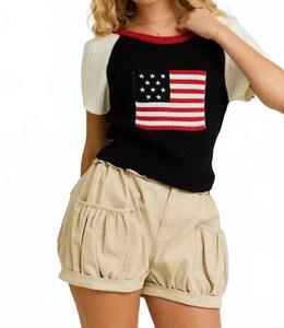 Джемпер с короткими рукавами и круглым вырезом "Флаг США", цвет: темно-синий Le Lis, темно-синий