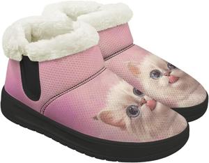 Женские зимние ботинки на шнуровке без шнурков, теплые кроссовки с плюшевой подкладкой, дизайн зимних ботинок, толстые каблуки, противоскользящие Chririnla, Cute Kitten