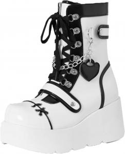 Женские панк-ботинки ZQW с высокой танкеткой, готические, на шнуровке, с круглым носком, платформой, для Хэллоуина, косплея и байкерского стиля, White