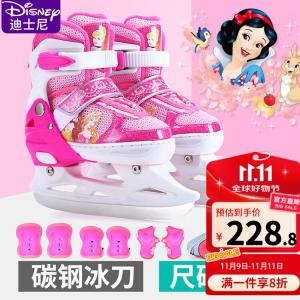 TKH Disney Figure Skating Shoes для детей, девочек-начинающих, мальчиков, регулируемые для катков, настоящие лезвия [фигурные коньки] Princess Pink + защитная экипировка + сумка + чехол для лезвий M подходит для обычного размера 31-34