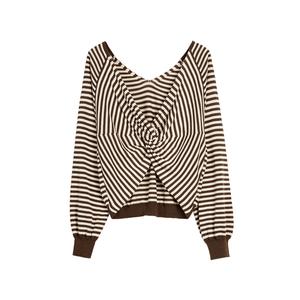ELLE Трикотажный джемпер женский в полоску с V-образным вырезом Moderate