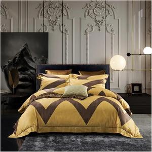 KYTGFH Комплект постельного белья из египетского хлопка 1400Tc с волнообразным рисунком, цвет Gold Gold