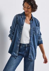 Блуза Street One Button-down blouse, Blau/Blue Denim