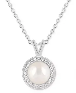 Ожерелье с подвеской-ореолом из культивированного пресноводного жемчуга и бриллиантов (1/8 карата) из стерлингового серебра (также из оникса, бирюзы и лабрадорита) Macy'S, pearl