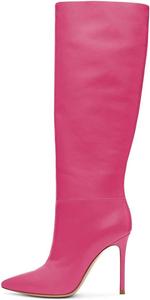 Женские сапоги FSJ западного стиля до колена с высоким каблуком, из кожи, заостренный носок, широкая голень, модель для верховой езды, размеры 4-15 US, Hot Pink