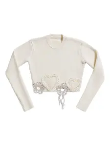 Вязаный свитер, украшенный кристаллами AREA, белый