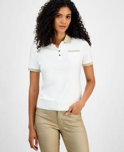 Женская хлопковая поло-рубашка с блестящим воротником Tommy Hilfiger, Bright White