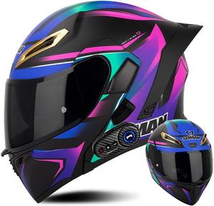 Шлем мотоциклетный TONCXRW Bluetooth, черный / синий / розовый