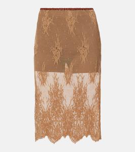 Юбка миди с многослойной отделкой из кожи и кружева Jacques Wei, кэмел