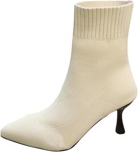Вязаные ботильоны для женщин, ботинки с острым носком на высоком каблуке, верх из сетки, модные повседневные короткие ботинки для осени и зимы Generic, Beige