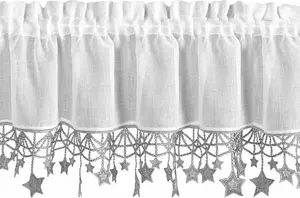 EUROFIRANY | Штора для кафе - бистро - белая с серебряными звездами - 30 x 150 см - Рождественская штора Eurofirany