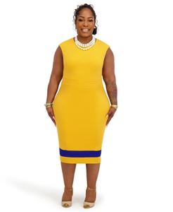 Женское платье-футляр с круглым вырезом и полосатой отделкой Kasper, Gold