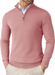 Мужской свитер с четвертью молнии Slim Fit легкий с воротником-стойкой