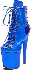 Женские экзотические ботильоны для танцев на пилоне WUXIN H&P, 8-дюймовая платформа, лаковая кожа, шпилька, шнуровка, Blue
