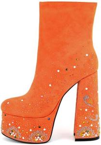 Женские сапоги до середины икры CKSNDLF с массивным каблуком и стразами, Orange