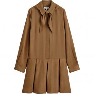 COS Женское платье с длинным рукавом, коричневое, с острым воротником, умеренно короткое