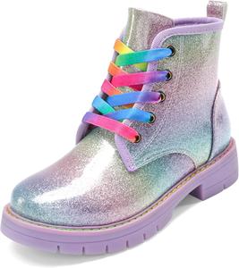 Ботинки DREAM PAIRS для девочек и мальчиков с блестками, на молнии сбоку, с шнуровкой, для малышей/детей младшего возраста/старших детей, Rainbow