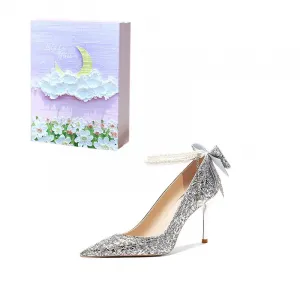 ROBINHOOD 3D коробка, сверкающие глиттеровые лодочки на шпильке, женские туфли серебристо-фиолетовые лунная галактика, цвет Silver Purple Moon Galaxy Box
