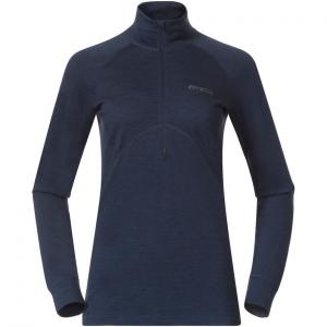 Женская внутренняя часть: куртка из шерсти мериноса с молнией до половины и длинным рукавом Bergans, синий