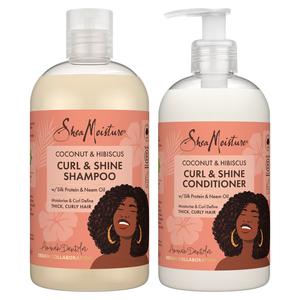 Шампунь coconut hibiscus curl and shine shampoo and conditioner set Shea Moisture, количество 1 шт.