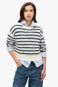 Укороченный джемпер в полоску, связанный крючком Superdry, белый