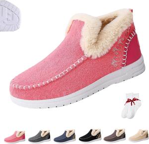 Generic Женские зимние плоские туфли с плюшевой подкладкой, теплые удобные ортопедические мокасины с искусственным мехом, противоскользящие повседневные ботинки до щиколотки из замши с эффектом памяти, тапочки-башмачки