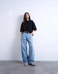 Футболка Topshop свободного кроя с заниженной линией плеч черного цвета