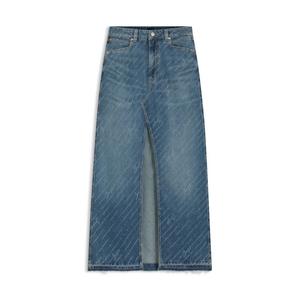 Джиновая юбка с логотипом в полоску и разрезом спереди BOSS, синий