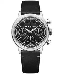Мужские швейцарские автоматические часы-хронограф Millesime с черным кожаным ремешком 40 мм Raymond Weil