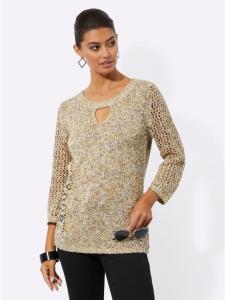 Свитер с рукавами 3/4 в желто-бежевом меланжевом цвете creation L