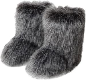 Мягкие пушистые меховые ботинки для женщин, модные сапожки из искусственного меха, зимние теплые ботинки до середины голени, снежные ботинки на плоской подошве для улицы NIGXWNS, Dark Gray