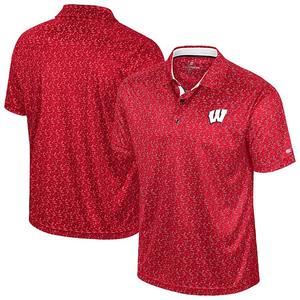 Мужская красная футболка для гольфа wisconsin badgers sublimated Colosseum