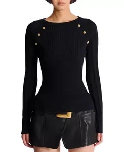 Вязаный топ с пуговицами Balmain, черный