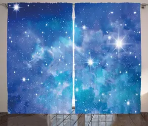 Штора ABAKUHAUS Rustic, Planet Star Cluster, универсальная ленточная штора для гостиной с петлями и крючками, 280 x 175 см, цвет: фиолетовый, серый, бирюзовый Abakuhaus