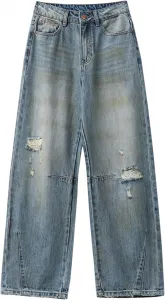 Женские джинсы с высокой талией и широкими штанинами в ретро-стиле