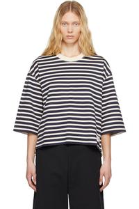 Свободная полосатая футболка цвета морской волны и кремового цвета AMI Paris