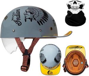 Полушлем мотоциклетный YEATLM Y08, серый / желтый