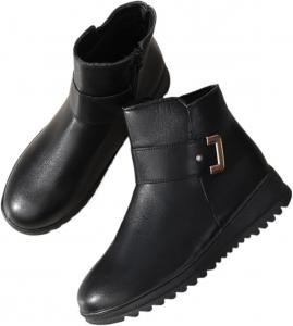 Зимние женские ботинки с искусственным мехом, массивным каблуком и боковой застежкой-молнией, ботильоны для комфорта в холодную погоду Azttoztto, Black Plush