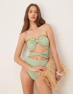 ASOS DESIGN Dorothy вырезанный купальник бандо зеленый в клетку
