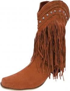 Ковбойские сапоги с бахромой для женщин, женские ковбойские сапоги средней длины, заостренный носок, широкий голенище, западные ботильоны на грубом каблуке с кисточками, нарядная обувь Generic, Brown