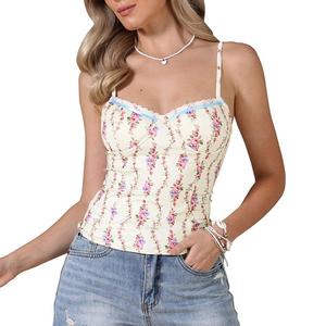 Корсет топ для женщин без рукавов с цветочным принтом Inspire Chic, Light Yellow