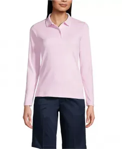 Женская облегающая поло с длинным рукавом из интерлока Lands' End, розовый