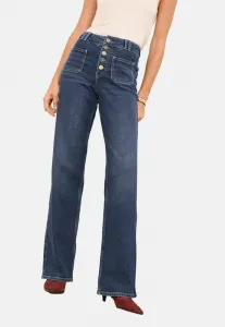 Джинсы прямого кроя, стандартного кроя, открытой застежки на пуговицы, накладных карманов, широких штанин. Lipsy, Dark Blue Wash