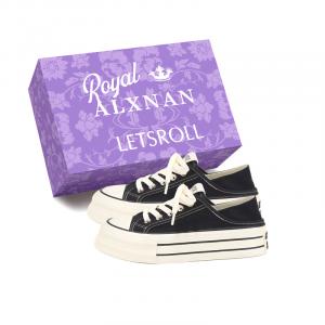 Alxnan Женские низкие кэжуал кеды на текстильной подошве черные с коробкой, цвет Black+Box