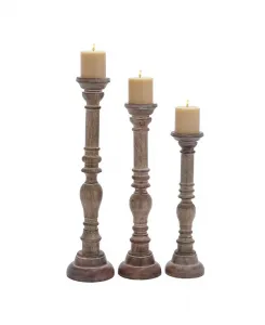 Набор из 3 традиционных подсвечников из коричневого мангового дерева, 24 дюйма, 21 дюйм, 17 дюймов Rosemary Lane, brown