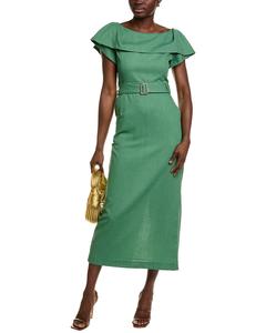 BGL Платье миди из льняной смеси, зеленый