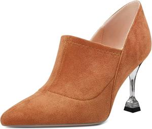 Женские ботильоны FYS с заостренным носком, расклешенные, на среднем каблуке типа «кикуна», без шнуровки, модные повседневные обувь для улицы и шопинга, размеры 4-16 US, Camel